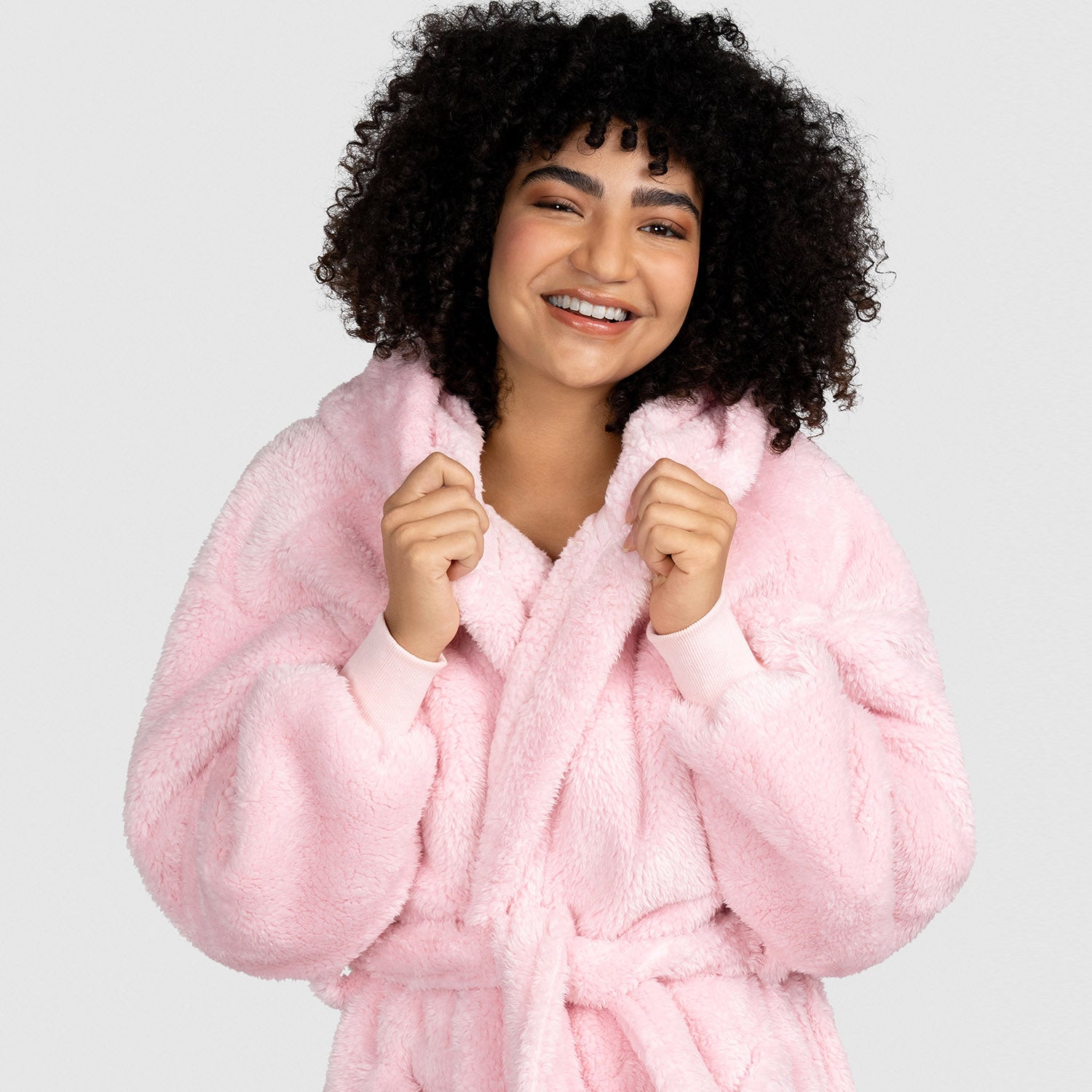 Women's Dusky Pink Teddy Fleece Hooded Robe, Ladies Dressing Gown – OLIVIA  ROCCO